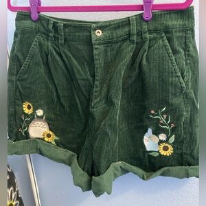 Her Universe Green Corduroy Shorts Totoro Embroidery